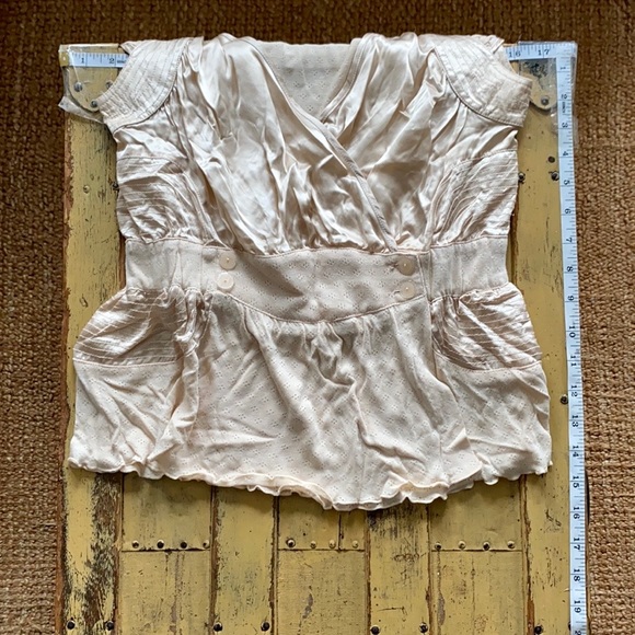 ANTHROPOLOGIE ODILLE STRETCH BLUSH CREAM WRAP TOP BOHO TOP FEMININE BLOUSE S - Picture 9 of 16